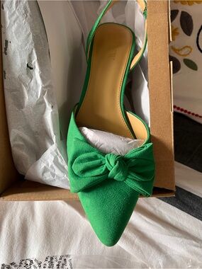 J. Crew Emerald Green Bow Pointed-Toe Slingback Flats
